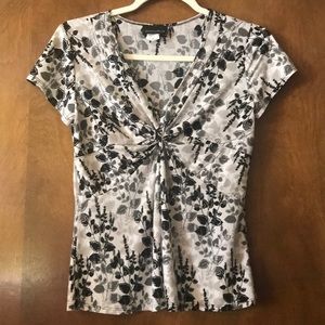 Brittany Black Floral Top with Black White & Gray